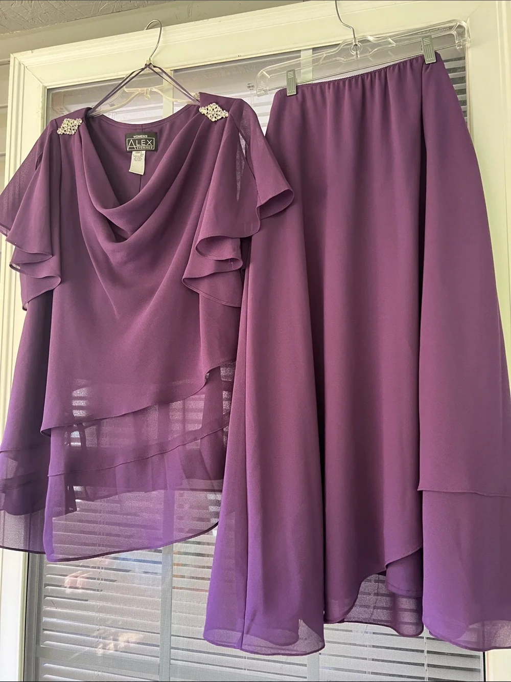 Alex Evenings Lavender Purple Chiffon Layered Maxi Skirt & Matching Top Set